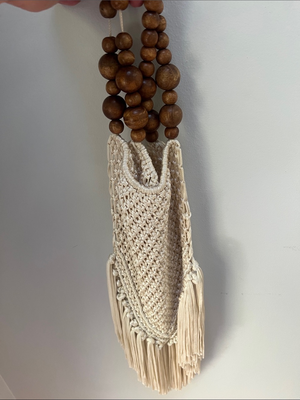 Boho Macramé handbag with Wooden Bead handles - Cream - Picture 3 of 3